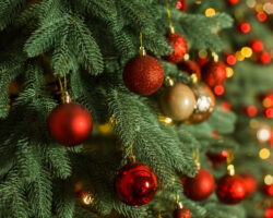 Christmas tree decorated with red balls