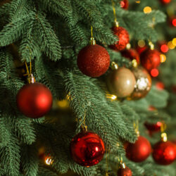 Christmas tree decorated with red balls